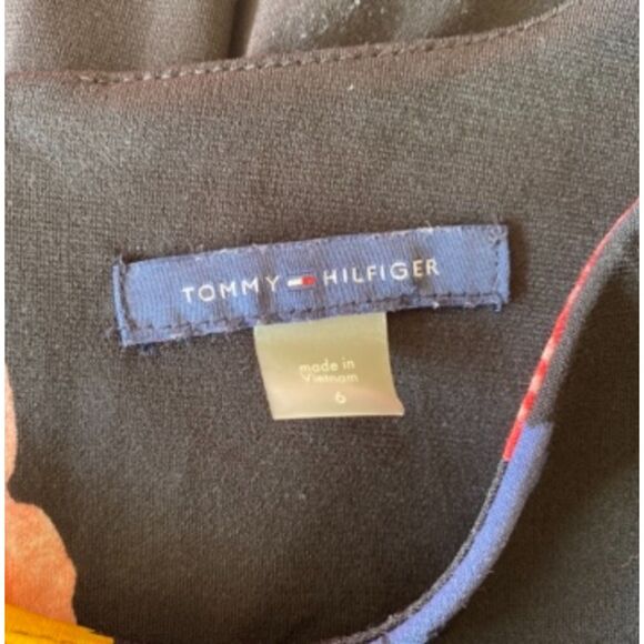 Tommy Hilfiger Bell Sleeve Cocktail Dress Black Multicolor Floral Spring Size 6 - Picture 6 of 7